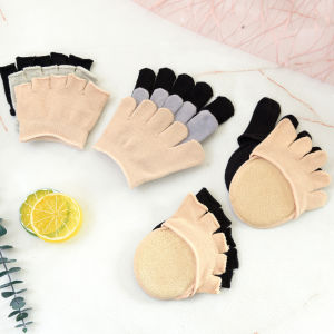 Womens Pure Cotton Half-Palm Five-Finger Socks Anti-Slip Thin High Heel Invisible Summer Front Foot Thin Boat Socks