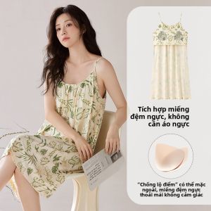 Váy ngủ nữ MiiOW Cat Person mỏng có đệm ngực bằng chất cotton pha thêu hoa