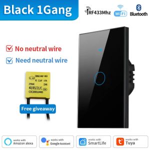 TNCE Tuya WiFi+Bluetooth/Zigbee Smart Wall Switch 1/2/3/4 Gang No Neutral Wire Smart Touch Switch Work with Alexa Google Home