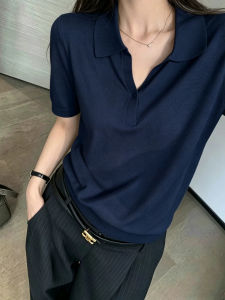 HUOLISI | Retro Style Turn-Down Collar Ice Silk Knit T-Shirt