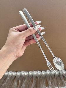 Boshang Home 304 Stainless Steel Western Dining Spoon Fork Coffee Milk Powder Spoon Long Handle Luxury Home Use Dining Utensils
