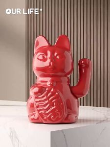 Ceramic Lucky Cat Decoration Opening Automatic Waving Home Living Room TV Cabinet Decoration Decoration Light Luxury High-End