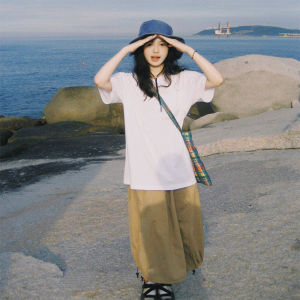 Summer Cotton Blend Short Sleeve T-Shirt Womens Fashionable Simple Couples Clothing Plus Size Half Sleeve Top Korean Style Straight Cut Solid Color