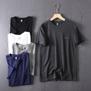 เสื้อยืดแขนสั้นลําลองคอกลมปักสีบริสุทธิ์สําหรับผู้ชายสวมใส่สบายต่อต้านริ้วรอยฤดูร้อนจากผ้า Huafu Ge