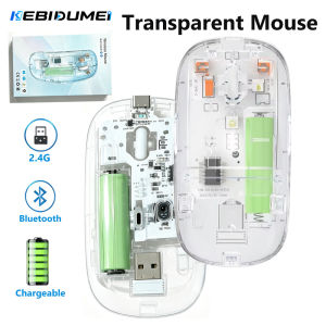 Kebidumei | KEBIDUMEI Bluetooth Wireless Mouse Dual Mode Transparent Mouse 1600DPI 500mAh Rechargeable Silent Office Mice for Macbook Laptop