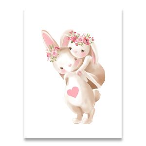 BILIBILI | Bunny Poster Paintings Animals Nursery Wall Art Print Rabbit Canvas Painting Pink Flowers Cartoon Picture Girl Baby Room Decor