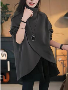 Fashion Winter High-neck Loose Irregular Medium-length Hoodie