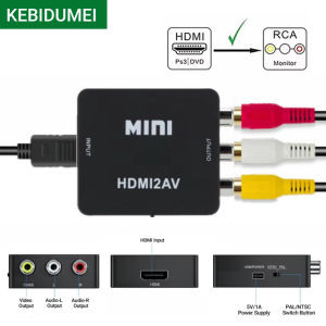 1080P HDMI-compatible to AV RCA Converter Box HDMI2AV Adapter With USB Cable Support NTSC PAL For PC HDTV Projector