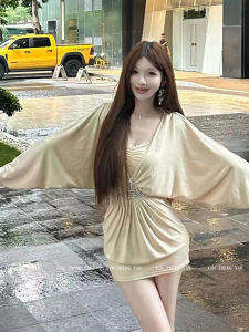 Xzy/Xin Zhengyan Slightly Oversized Girls French Pure Desire Style Fake Two-Piece Rhinestone Dress Womens Autumn Silm Slim Looking Short Skirt