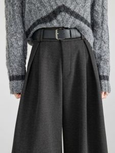 Gray Thickened Woolen Wide Leg Pants Womens Autumn Winter New Style Suit Casual Pants High Waist Slim Straight Loose Trousers