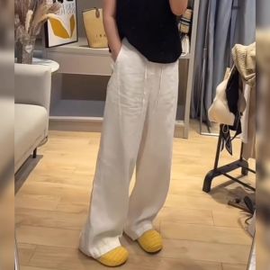BINKAFENNY | Plus Size White Linen Wide Leg Casual Pants