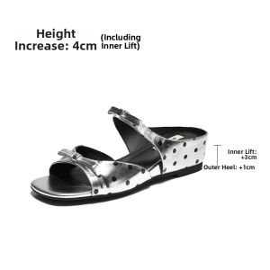 Belle | Genuine Leather Bow Polka Dot High Heel Sandals Internal Lift