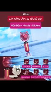 Quạt Cầm Tay Gấu Dâu Nâng Cấp 120 Tốc Độ Gió Minnie & Mickey Kèm Sáp Thơm Và Dây Đeo Pin 10.000mAh