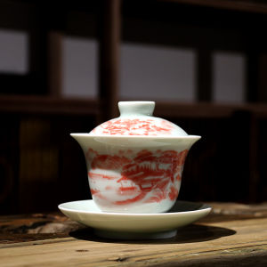 Large Size Ceramic Tea Bowl with Lid Vintage Gongfu Tea Set Linglong White Porcelain Blue And White Porcelain Tea Cup