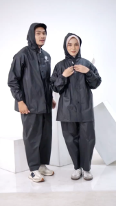 ZOTTA Jas Hujan Raincoat Anti Rembes Pria Wanita Setelan Celana Hitam