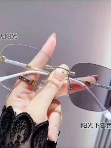 Kacamata Fashion rimless Bluecromic Wanita Photocromic & Anti Radiasi Blueray Frame 2In1 A015-6005