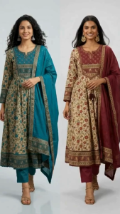 DEBAYU Readiprint Cotton Anarkali Style Kurti with Bottom and Dupatta Set Size M to XXL Malaysia