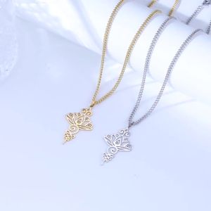 Skyrim Unalome Lotus Flower Pendant Necklace Stainless Steel Gold Color Chain for Women Yoga Buddhism Spiritual Jewelry Gift
