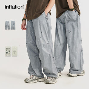 INFLATION brand Mens Youth 2024 Summer New Wash Inkjet Parachute Pants 2024 Spring/Summer Fashion Brand New Street Loose Casual Wide Leg Pants