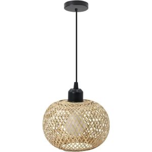JOYINLED Bamboo Pendant Light Weave Chandelier Rattan Boho Bamboo Lamp Shade Vintage Ceiling Lamp Decoration Ceiling Light 20CM