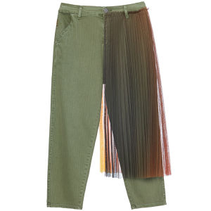 Original Design Womens Apron Pants Spring 2021 Casual Straight Leg Trousers Pleated Detail Polyester Cotton Blend