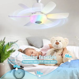 RGB Color Changing E27 Ceiling Fans with Remote Bluetooth Music Timing 32W Ceiling Fan Led Light for Bedroom Kitchen Lighting