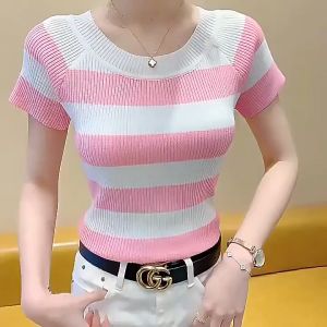 ⚡Port⚡ blouses women new style 2025 Korean fashion tops New Arrivals knitted square neck short sleeve blouse 2️⃣0️⃣2️⃣5️⃣