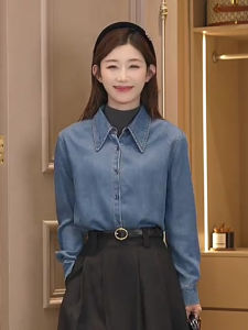 Donna Same Style ผู้หญิง เดนิม เสื้อเชิ้ต ฤดูใบไม้ร่วง New Hong Kong Style Layering อินเทรนด์ ทันสมัย แขนยาว หลวม Fit เสื้อท่อนบน