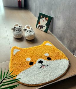 Machine Washable Anti-Slip Door Mat Cartoon Dog Design Indoor Floor Rug Thickened Bathroom Mat High Absorbency Fiber Carpet