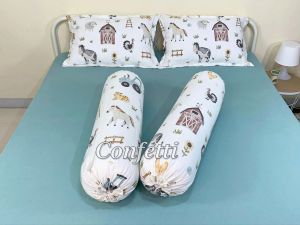 Sprei Kaos Confetti Karet Keliling + Sarung Bantal Guling Katun Motif Farm Village