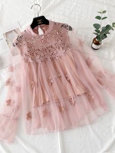 ชุดเสื้อแขนยาวผ้าลูกไม้หลวมสไตล์เด็กผู้หญิงสำหรับฤดูใบไม้ร่วงปี 2025 เส้นใยไหมแท้ ชุดเสื้อสองชิ้น ชุดเสื้อผ้าทำงานสไตล์จีน