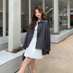 Fashionable Casual Womens Khaki Short Coat British Style Autumn New Arrival High Quality Commute Loose Fit Polyester Fiber