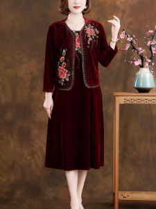Heavyweight Silk Velvet Two-Piece Set with Embroidered Rhinestones for Mother of the Bride Midlife Celebration Elegant Dresses
