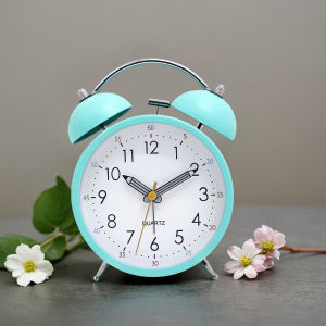 1pc 4.3-inch new Macaron color matching dual bell alarm clock Metal material+fun hands paired with creative digital clock face