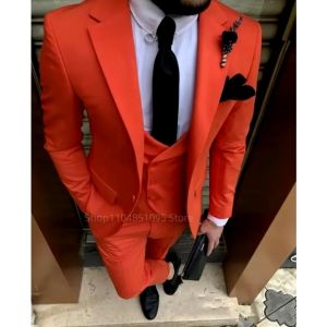 Slim Fit Formal 3 Pieces Men Suits Dark Orange Groom Tuxedos Notch Lapel Blazer Suits Set for Business Party(Jacket+Pants+Vest )