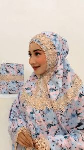 MLVR-Mukena dewasa katun mikro motif bunga mukena camelia 2IN1 jumbo kombinasi renda mewah