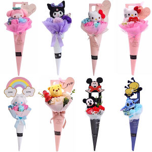 Roses Bouquet 🌹 Sunflower Carnation 🌹 Fragrance Soap Flowers Plush Dolls 🌹 Melody 🌹 Kuromi 🌹 Hello Kitty 🌹 Winnie Pooh