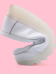 Leather Nurse Shoes Womens Soft Bottom Breathable Anti-Odor Thick Heel Hollow out Comfortable Office Shoes round Toe Slip-On