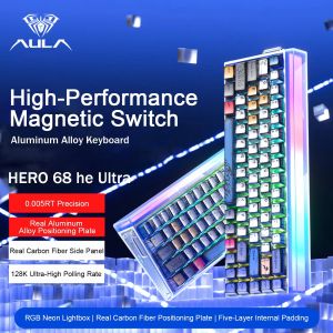 AULA | AULA HERO68 Ultra Pro Wired Mechanical Keyboard CNC Aluminum HotSwap Magnetic Switch Rapid Trigger RGB Low Latency for FPS Gamer