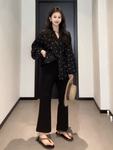 High Waist Wide Leg Pants Womens Black Nine Points Micro Flared Trousers Summer New plus Size Slimming Elastic Drapey Casual Pants