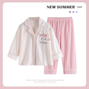 ชุดนอนเด็กผ้าฝ้ายแท้ฤดูใบไม้ผลิและฤดูใบไม้ร่วงสำหรับเด็กผู้หญิงลายดอกไม้ชุดนอนผ้าฝ้ายบางสำหรับเด็กผู้ใหญ่ในบ้านชุดนอนเด็กผู้หญิง