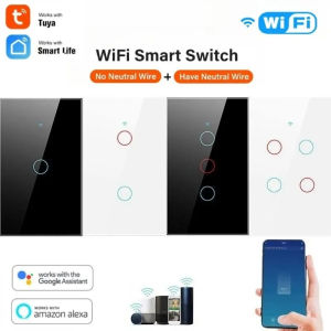 1/2/3/4 Gang Light Switch Smart Wifi Touch Switch No Neutral Wire Required Smart Home 100-240V Works with Alexa Hey Google