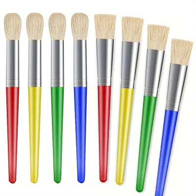 Paint Brushes for Kids 8 Pcs Big Washable Chubby Toddler Paint Brushes Easy to Clean & Grip Round and Flat Preschool Paint Bru