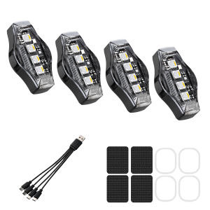 4 Đèn LED Không Dây Đèn LED Nhấp Nháy Đèn Trang Trí Ô Tô Điều Khiển Từ Xa Sạc Khí Quyển Đèn Cảnh Báo Chống Va Chạm Đèn Xe Máy