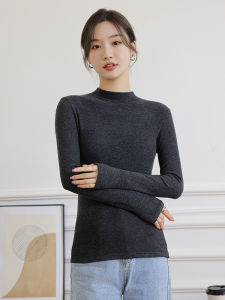 Miiow | Womens White Half High Collar Long Sleeve Base Shirt Inner Wear MiiOW Cat Person Korean Style Commute Pure Color Slim Fit