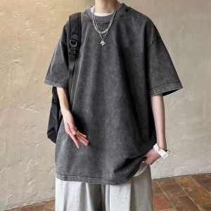 Pure Cotton Washed Short-Sleeved T-shirt Mens Summer American Fashion Brand Heavy Weight Loose Design Casual Fashion Top Clothes
