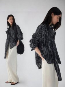 epoque de rueen | Elegant Scarf Collar Checkered Drop-shoulder Womens Shirt