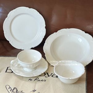 French Style Relieve Ceramic Western Dinner Plate Middle Age Pasta Bowl Dish Set High End Sensation Ins Style Edge Design