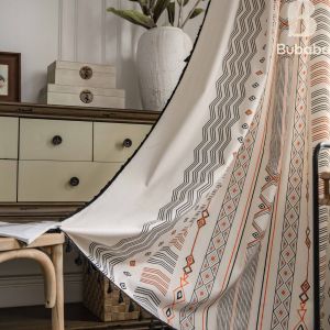 Bohemian Cream Color Cotton and Linen Printing Sunscreen Easy-Install Window Curtain
