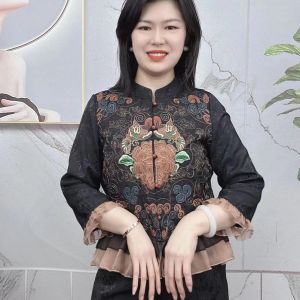 Elegant Embroidered Chinese Collar Silk Satin Patchwork Sleeve Open Cardigan Vintage Style Seven Sleeve Length Commute Wear